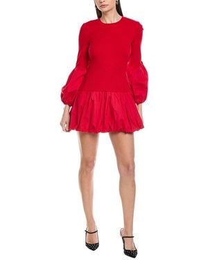 Cece Mix Media Balloon Rib Knit Dress - Red