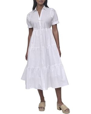 DKNY Button Front Poplin Tiered Dress - Purple