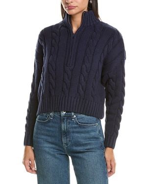 Current/Elliott Cropped Cable Knit 1/2-Zip - Blue