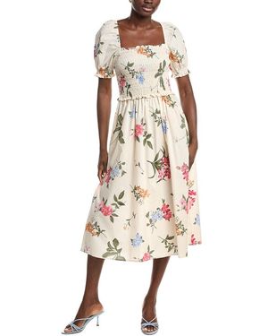 Ellen Tracy Poplin Square Neck Midi Dress - Natural