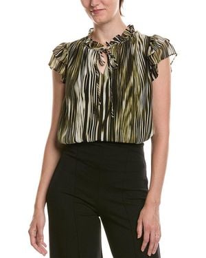 Anne Klein Ruffle Sleeve Tie Neck Blouse - Green