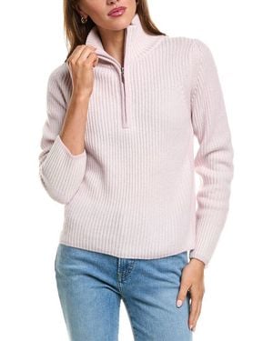 Forte Plaited Rib Zip Mock 100% Cashmere Jumper - Pink