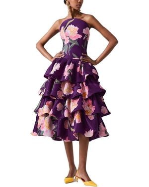 Carolina Herrera Strapless Curved Neckline Ruffled Silk Dress - Purple