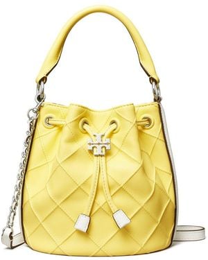 Tory Burch Fleming Soft Patent Border Mini Leather Bucket Bag - Yellow