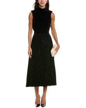 Saloni Fleur Liquid Velvet Silk-Blend Midi Dress - Black