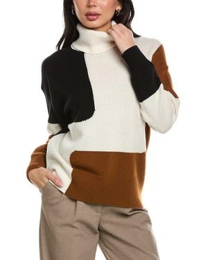 Reiss Ezra Colour Block Roll Neck Wool Jumper - White