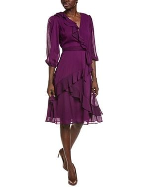 Maison Tara Stripe Sheer Chiffon Midi Dress - Purple