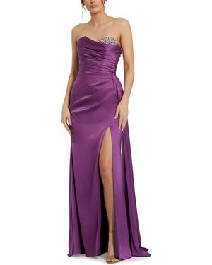 Mac Duggal Strapless Charmeuse Beaded Sweetheart Column Gown - Purple