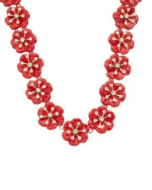 Carolina Herrera Cz Enamel Small Flower Necklace - Red