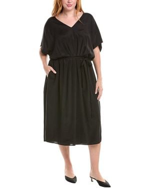 Lafayette 148 New York Plus Pleated Tie Waist Silk-Blend Midi Dress - Black