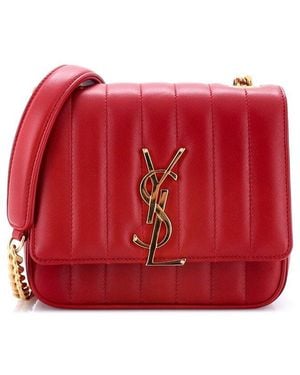Saint Laurent Quilted Leather Vicky Crossbody Vertical Small (Authentic Pre-Loved) - Red