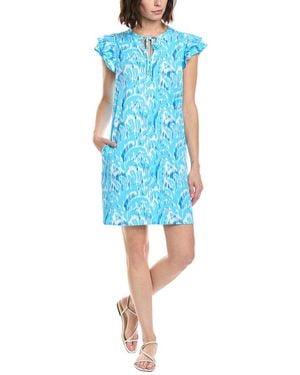 Stella Parker Mona Yoke Neck Flutter Sleeve Dress - Blue