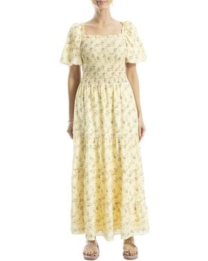 Max Studio Bubble Sleeve Square Neck Dress - Metallic