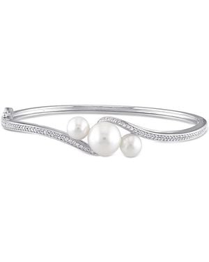 Rina Limor Silver 0.84 Ct. Tw. White Sapphire 6-6.5mm & 9-9.5mm Pearl Bangle