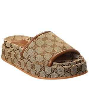 Gucci Gg Canvas & Leather Platform Slide - Brown