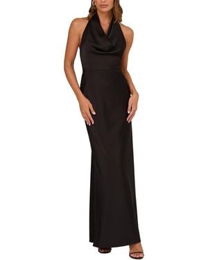 Adrianna Papell Satin Cowl Neck Long Dress - Black