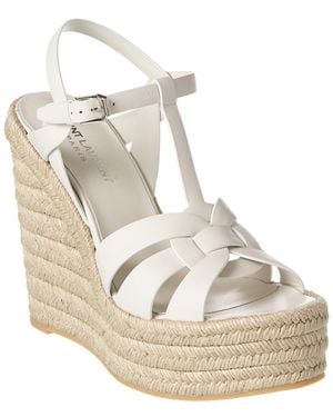 Saint Laurent Tribute 85 Leather Espadrille Wedge Sandal - Natural