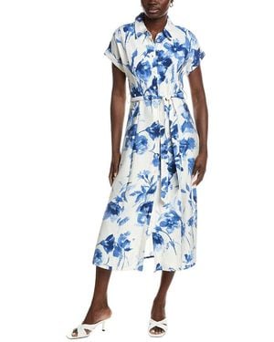 Marion Belted Cuff Sleeves Floral Dress - Blue