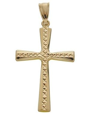 Italian Gold 14K 37Mm Diamond Cut Cross Pendant - White