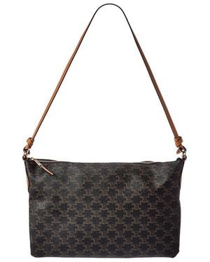 Celine Duo Triomphe Canvas & Leather Shoulder Bag - Black