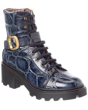 Tod's Croc-Embossed Leather Boot - Blue
