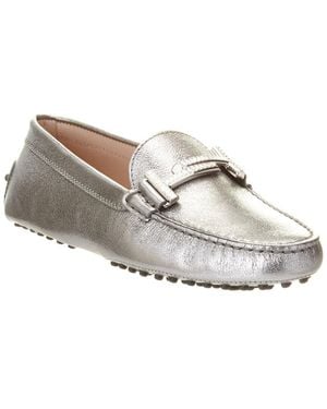 Tod's Gommino Metallic Leather Driving Shoe - White