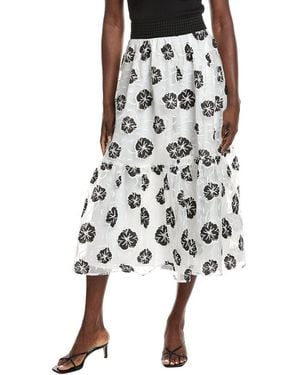 Gracia Sheer Floral A-Line Skirt - White