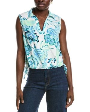 NVLT Bottom Tie Linen-Blend Top - Blue