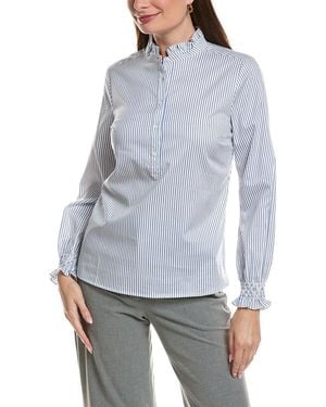 tyler boe Gwen Pinstripe Ruffle Neck Top - Grey