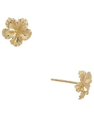 Italian Gold 14K Flower Stud Earrings - Metallic
