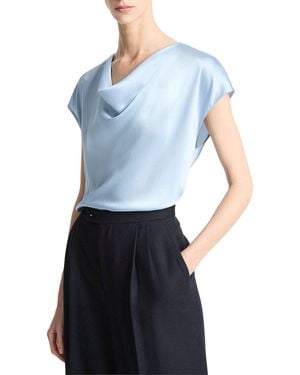 Vince Cowl Neck Cap Sleeve Silk Blouse - Blue