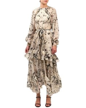 Marchesa Notte Ruffle Silk Chiffon Maxi Dress - Natural