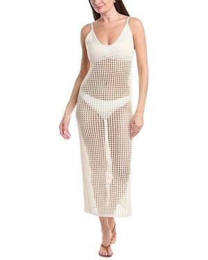 Salty Lemon Low V-Neck Open Knit Slip Dress - Brown