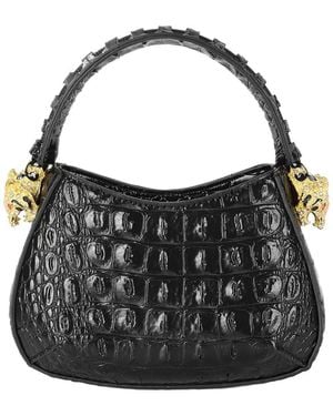 Tiffany & Fred Paris Croc-Embossed Leather Mini Shoulder Bag - Black