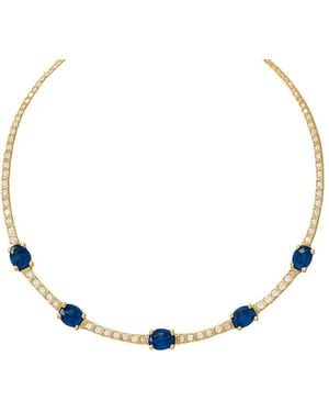 Jewels by Viomo 14K 5.34 Ct. Tw. Diamond & Sapphire Adjustable Choker Necklace - Metallic