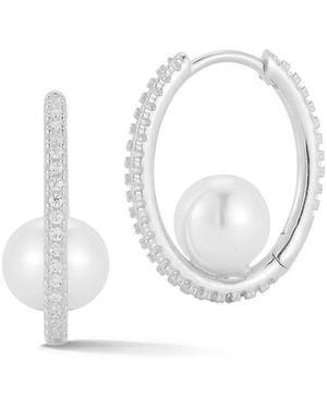 Sphera Milano Silver 7.8mmmm Pearl Cz Hoops - White