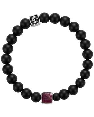 Karma and Luck Birthstone Plated Ruby Agate Stretch Bracelet - Black