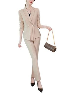 Bossy Chic 2Pc Blazer & Pant Set - Natural