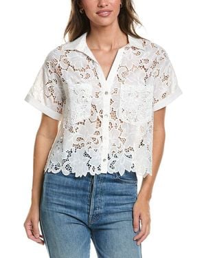 NVLT Lace Open Neck Camp Shirt - White