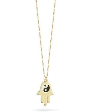 Ember Fine Jewelry 14K Enamel Ying Yang Hamsa Necklace - Metallic