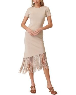 Line & Dot Chrysta Asymmetrical Fringe Dress - Natural