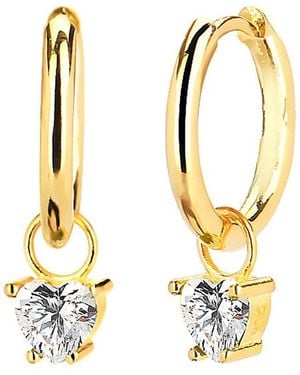 Gabi Rielle 14k Over Silver Cz Dangling Heart Hoops - Metallic