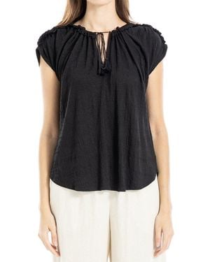 Max Studio V-Neck Tie Detail Top - Black