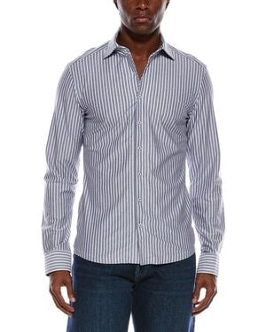 Eterna Japanese Knit Slim Fit Stripe Shirt - Blue