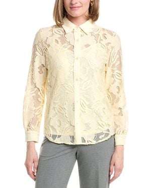 Anne Klein Button Down Blossom Lace Top - Natural