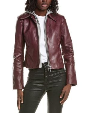 Lamarque Removable Bib Leather Jacket - Red