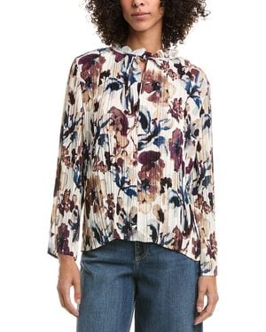 Anne Klein Pleated Tie Neck Blouse - Blue