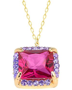 Gabi Rielle 14k Over Silver Cz Enchanted Bouquet Necklace - Pink