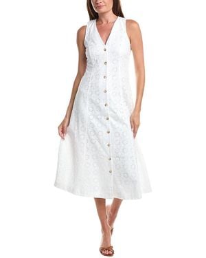 Cece V-Neck Midi Button Down Midi Dress - White