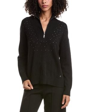 Joseph Ribkoff 1/2-Zip Embellished Pullover - Black